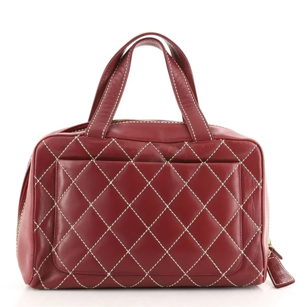 Chanel Red Burgundy Surpique Boston Quilted leather bag - Picture 5 of 10